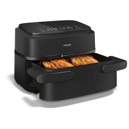 Philips Airfryer Dual Basket | NA150/00 1000 Series | Power 2450 W | Capacity 7 L | RapidAir Plus | Black