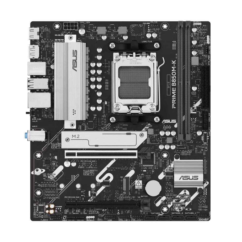 Mainboard ASUS AMD B850 SAM5 Micro-ATX Memory DDR5 Memory slots 2 1xPCI-Express 4.0 16x 1xPCI-Express 5.0 16x 2xM.2 1xHDMI 1xDisplayPort 4xUSB 2.0 4xUSB 3.2 1xPS/2 3xAudio port PRIMEB850M-K
