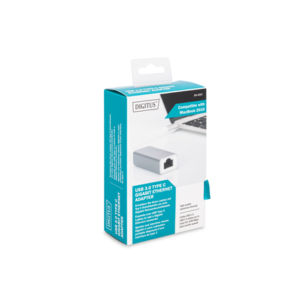 Digitus | USB Type C 3.0 Gigabit Ethernet Adapter 10/100/1000 Mbps | DN-3024 | USB Type-C to RJ45