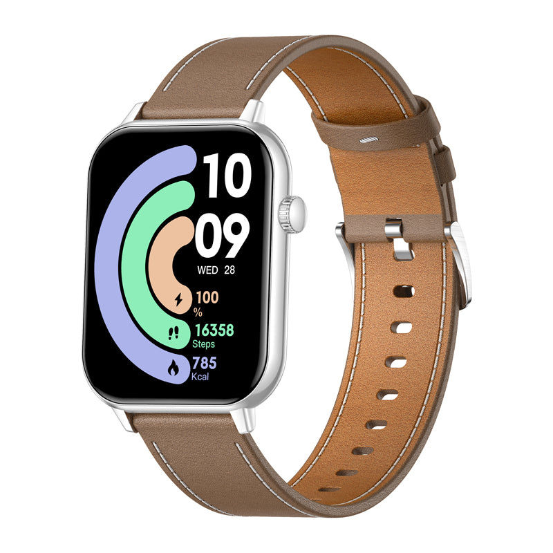 COLMI C28 Smartwatch – Silver + Brown Leather Strap - Image 3