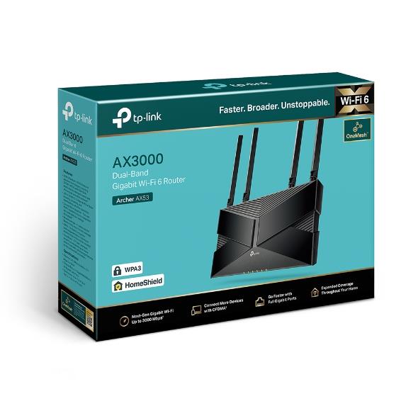 Wireless Router TP-LINK Wireless Router 3000 Mbps Mesh Wi-Fi 6 IEEE 802.11a IEEE 802.11 b/g IEEE 802.11n IEEE 802.11ac IEEE 802.11ax 1 WAN 4x10/100/1000M Number of antennas 4 ARCHERAX53