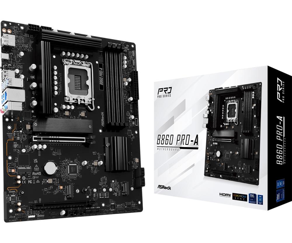 Mainboard ASROCK Intel B860 Express LGA1851 ATX Memory DDR5 Memory slots 4 1xHDMI 1xDisplayPort 1xAudio-In 1xAudio-Out 1xMicrophone 2xUSB 2.0 6xUSB 3.2 1xUSB-C 1xRJ45 B860PRO-A