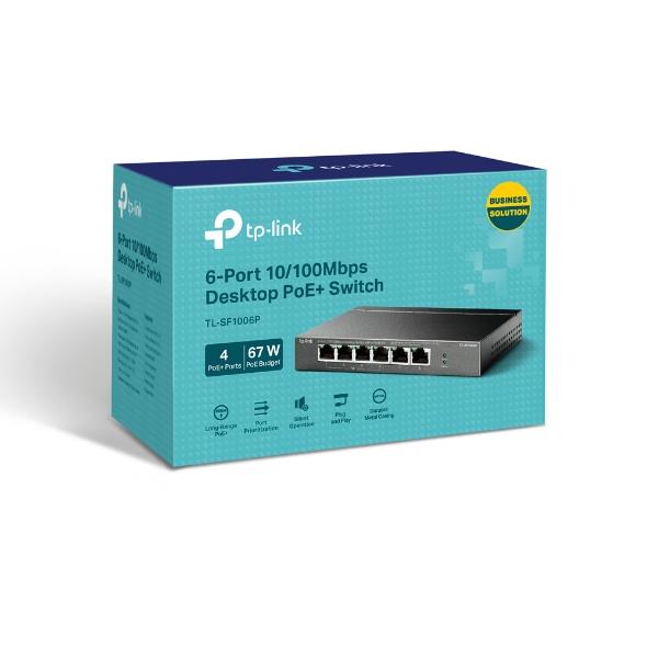 Switch TP-LINK TL-SF1006P Desktop/pedestal 6x10Base-T / 100Base-TX PoE+ ports 4 TL-SF1006P