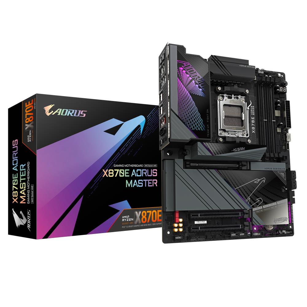 Mainboard GIGABYTE AMD X870E SAM5 ATX Memory DDR5 Memory slots 4 1xPCI-Express 3.0 4x 1xPCI-Express 4.0 4x 1xPCI-Express 5.0 16x 4xM.2 1xHDMI 2xUSB 2.0 8xUSB 3.2 2xUSB-C 1xOptical S/PDIF 1xRJ45 2xAudio port X870EAORUSMASTER