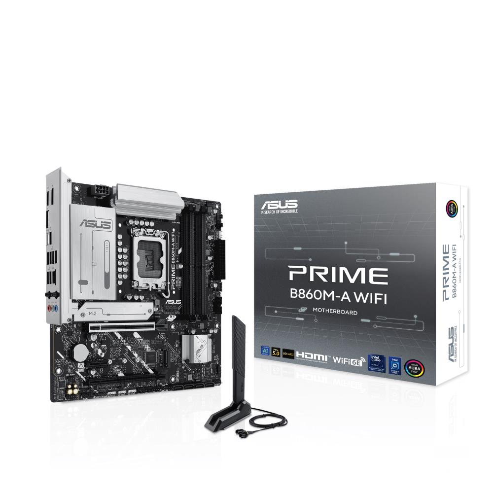 Mainboard ASUS Intel B860 Express LGA1851 Micro-ATX Memory DDR5 Memory slots 4 1xPCI-Express 4.0 1x 1xPCI-Express 4.0 16x 1xPCI-Express 5.0 16x 2xM.2 1xHDMI 1xDisplayPort 7xUSB 2.0 1xUSB-C 1xUSB-C w/Thunderbolt 1xOptical S/PDIF 1xRJ45 3xAudio port
