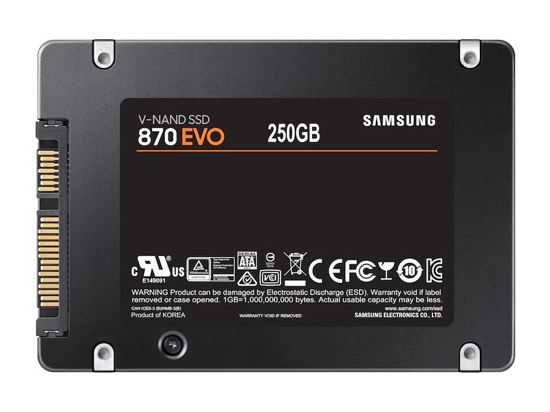SSD SAMSUNG 870 EVO 250GB SATA MLC Write speed 530 MBytes/sec Read speed 560 MBytes/sec 2,5" TBW 150 TB MTBF 1500000 hours MZ-77E250B/EU