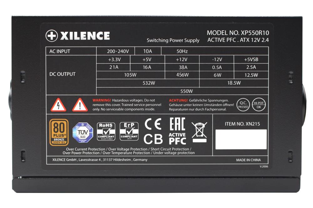 Power Supply XILENCE 550 Watts Efficiency 80 PLUS BRONZE PFC Active XN215