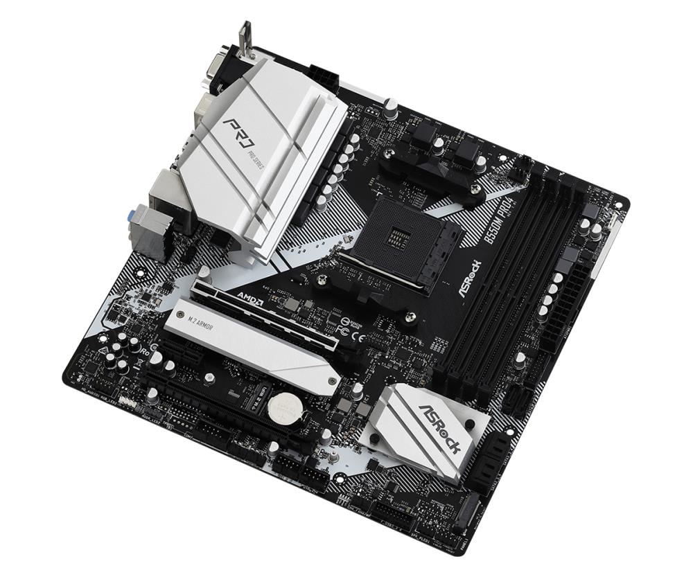 Mainboard ASROCK AMD B550 SAM4 MicroATX 1xPCI-Express 3.0 1x 1xPCI-Express 3.0 16x 1xM.2 1xPCI-Express 4.0 16x Memory DDR4 Memory slots 4 1x15pin D-sub 1xHDMI 1xDisplayPort 2xUSB 2.0 1xUSB type C 5xUSB 3.2 1xPS/2 1xRJ45 3xAudio port B550MPRO4