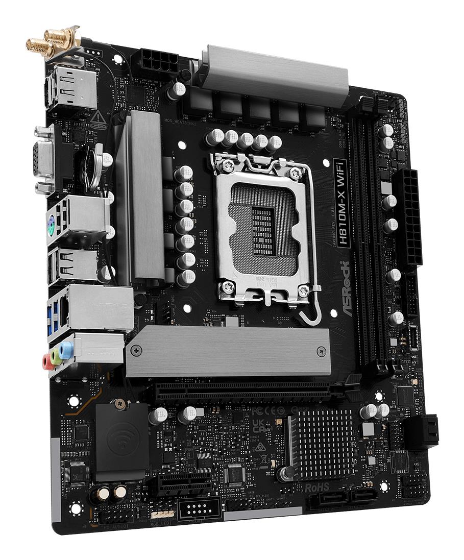 Mainboard ASROCK Intel H810 LGA 1851 (Socket V1) micro ATX RAM DDR5-SDRAM 2xSlots Wi-Fi Yes Bluetooth Yes 1xNumber of M.2 (M) slots H810M-XWIFI