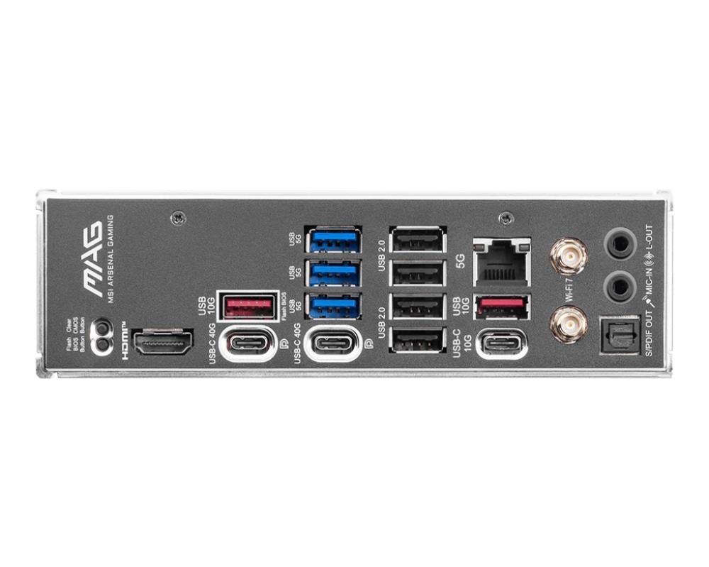 Mainboard MSI AMD X870E SAM5 ATX Memory DDR5 Memory slots 4 3xPCI-Express 16x 4xM.2 1xAudio-In 1xAudio-Out 4xUSB 2.0 2xUSB 3.2 3xUSB-C 1xRJ45 MAGX870ETOMAHAWKWIFI