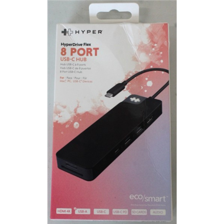 SALE OUT. Hyper HyperDrive Flex 8 Port USB-C Hub, Black | Hyper HyperDrive Flex 8 Port USB-C Hub, Black | HD4102BKGL | H