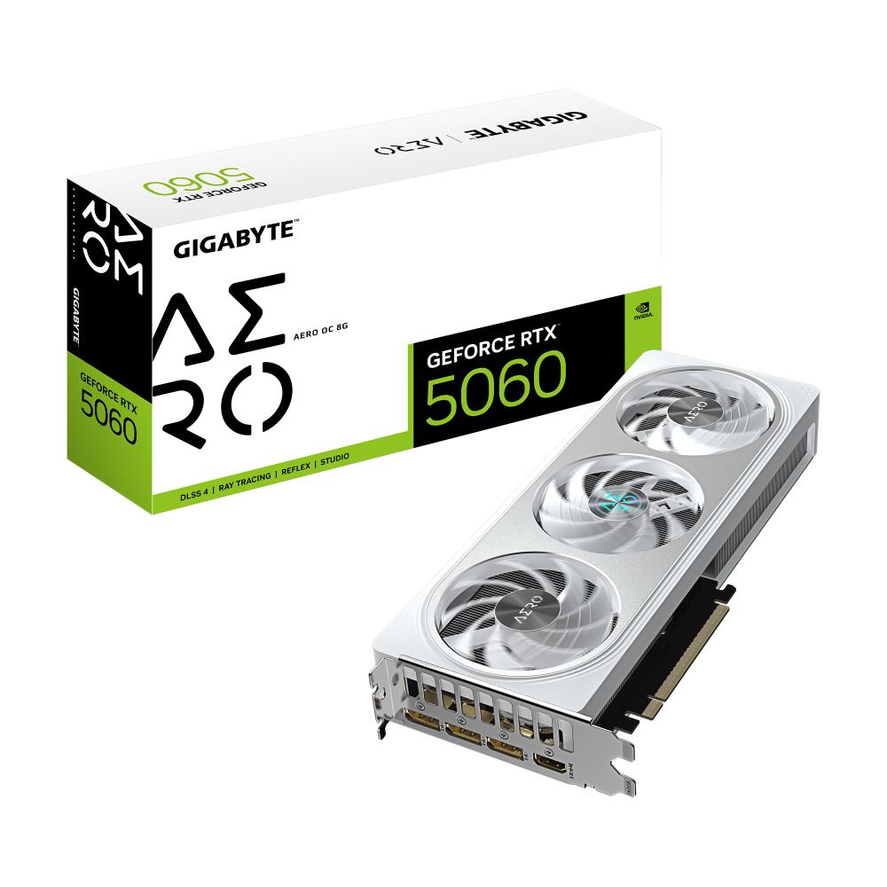 Graphics Card GIGABYTE NVIDIA GeForce RTX 5060 8 GB GDDR7 128 bit PCIE 5.0 16x GPU 2595 MHz 1xHDMI 3xDisplayPort GV-N5060AEROOC-8GD