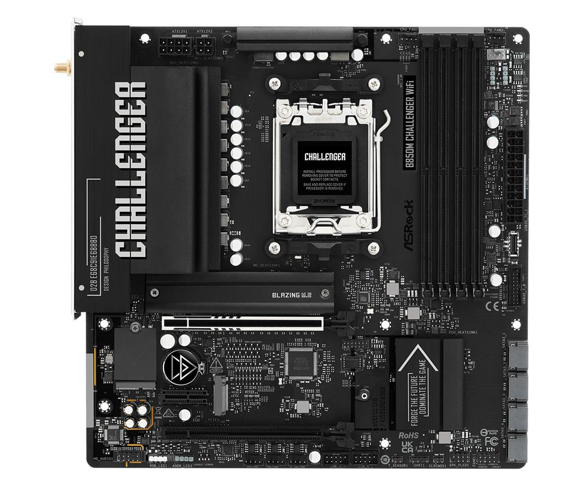 Mainboard ASROCK AMD B850 Socket AM5 micro ATX RAM DDR5-SDRAM 4xSlots Wi-Fi Yes Bluetooth Yes 1xNumber of M.2 (M) slots B850MCHALLENGERWIFI