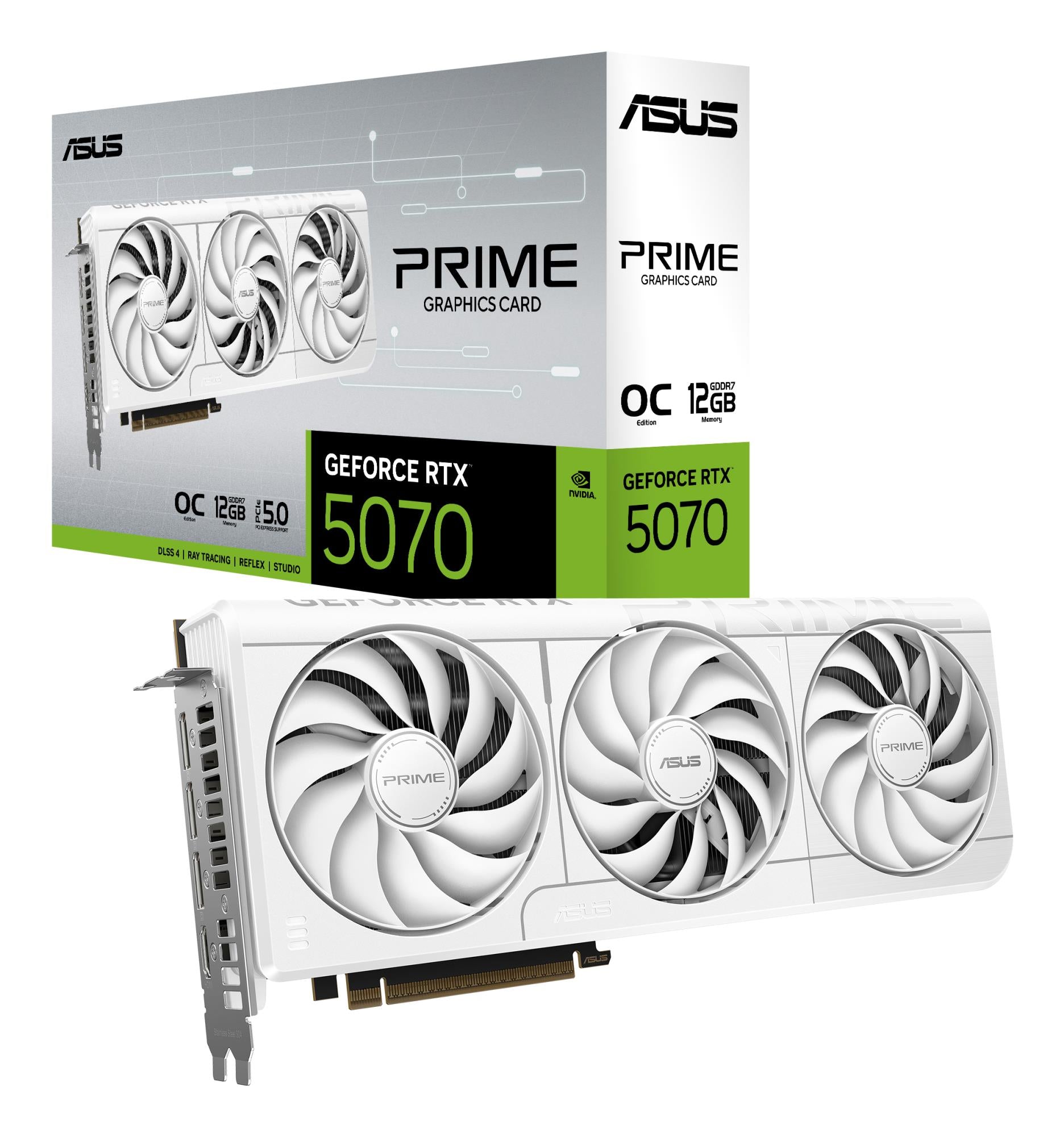 Graphics Card ASUS NVIDIA GeForce RTX 5070 12 GB GDDR7 192 bit Triple slot Fansink 1xHDMI 3xDisplayPort PRIME-RTX5070-O12G-WHITE