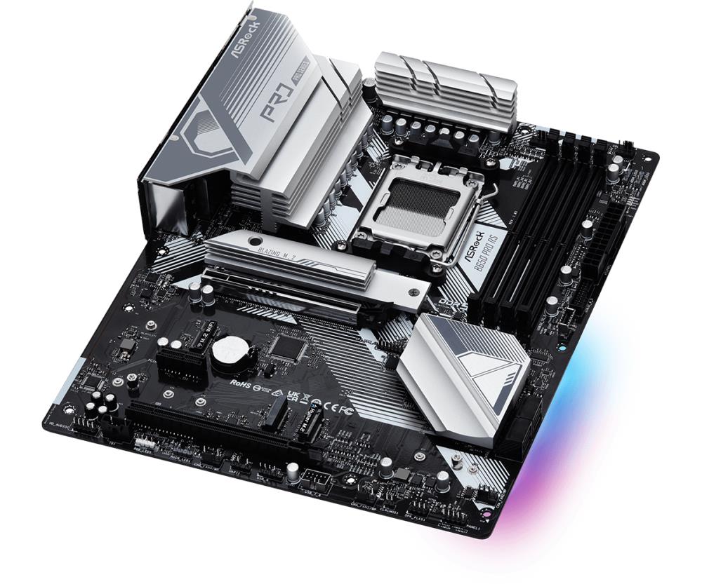 Mainboard ASROCK AMD B650 SAM5 ATX Memory DDR5 Memory slots 4 1xPCI-Express 3.0 16x 1xPCI-Express 4.0 16x 3xM.2 1xHDMI 1xDisplayPort 6xUSB 2.0 3xUSB 3.2 1xUSB-C 1xRJ45 3xAudio port B650PRORS