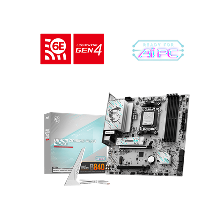 MSI B840M GAMING PLUS WIFI6E | Processor family AMD | Processor socket AM5 | DDR5 | Supported hard disk drive interfaces