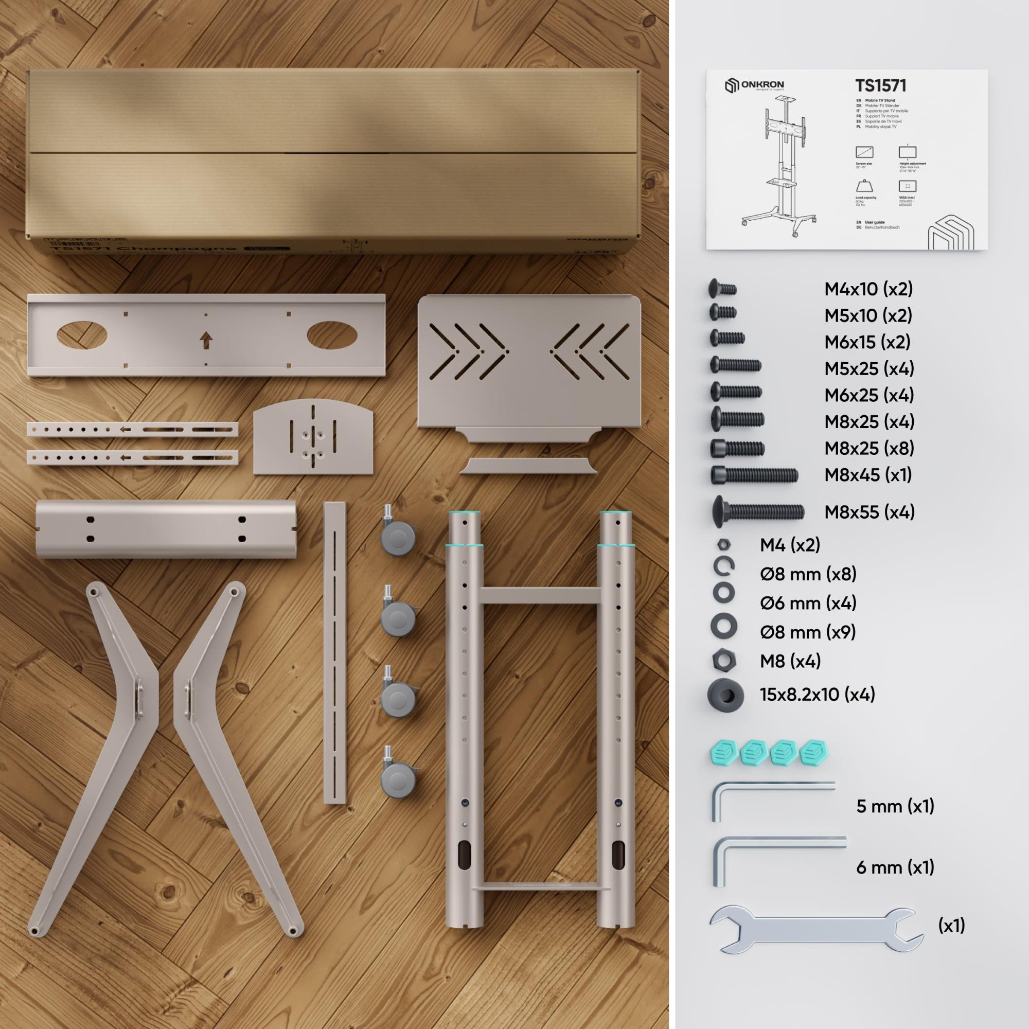 TV SET ACC MOBILE STAND/32-75"/CHAMPAGNE TS1571-C ONKRON