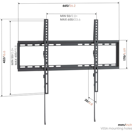 Vogels Wall mount | UP 6003 Fixed TV Wall Mount L | 40-80 " | Fixed | Maximum weight (capacity) 55 kg | Black