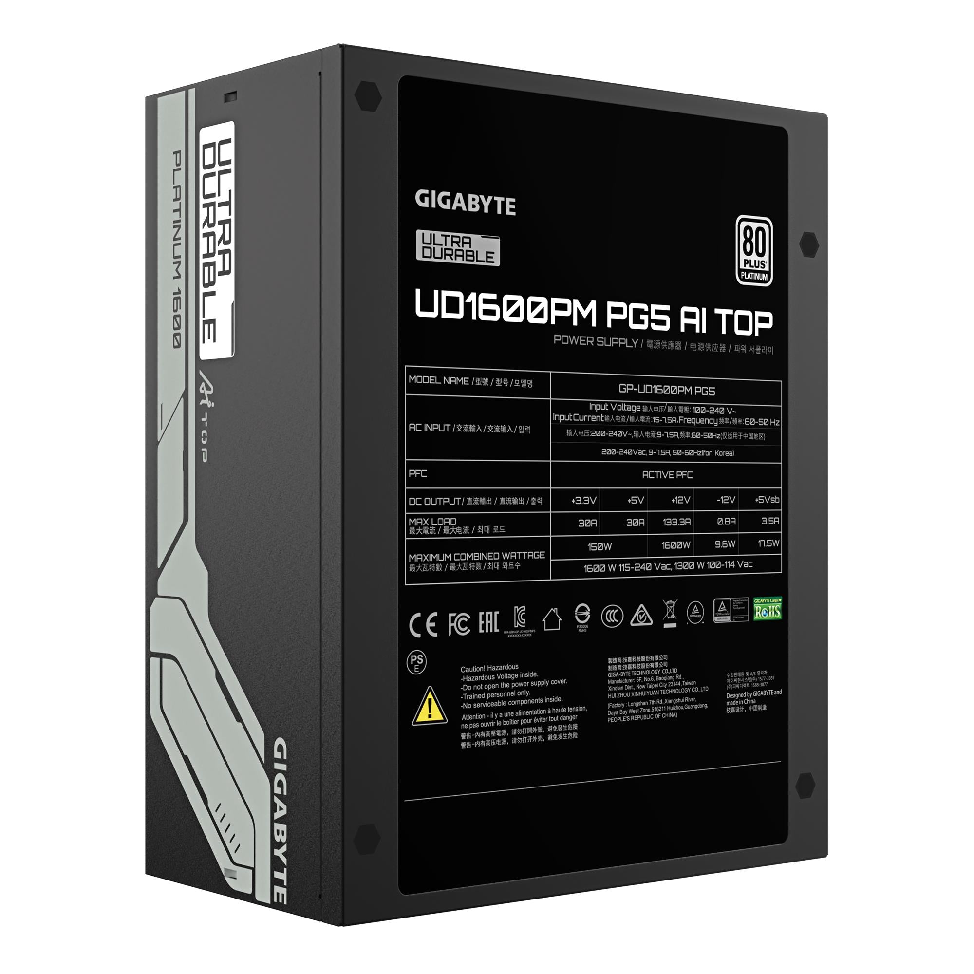 Power Supply GIGABYTE GP-UD1600PM PG5 1600 Watts Efficiency 80 PLUS PLATINIUM PFC Active GP-UD1600PMPG5