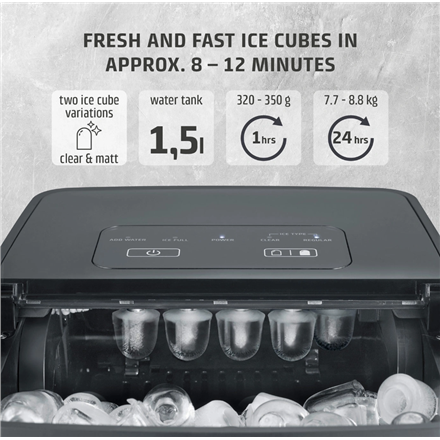 Caso Ice Cube Maker | Clear Ice Advanced | Power 130 W | Capacity 1.5 L | Matt Black