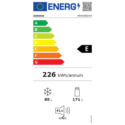 Gorenje Refrigerator | NRK418ECW4 | Energy efficiency class E | Free standing | Combi | Height 182.4 cm | No Frost syste