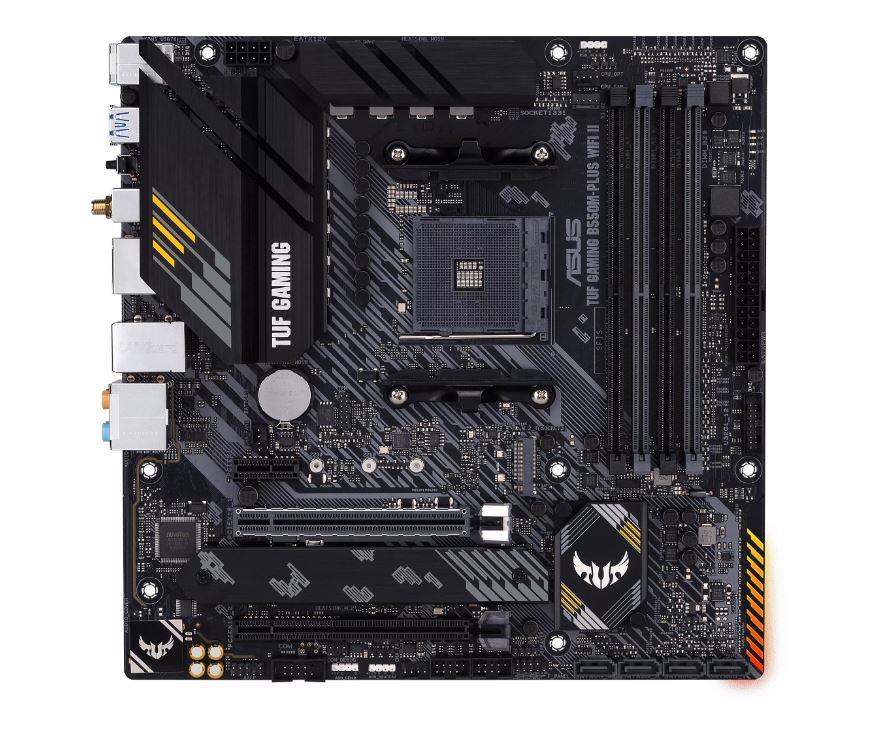 Mainboard ASUS AMD B550 SAM4 MicroATX Memory DDR4 Memory slots 4 1xPCI-Express 3.0 1x 1xPCI-Express 3.0 16x 1xPCI-Express 4.0 16x 2xM.2 1xHDMI 1xDisplayPort 2xUSB 2.0 5xUSB 3.2 1xUSB type C 1xPS/2 1xOptical S/PDIF 1xRJ45 5xAudio port TUFGAMB550MPLUSWIFIII