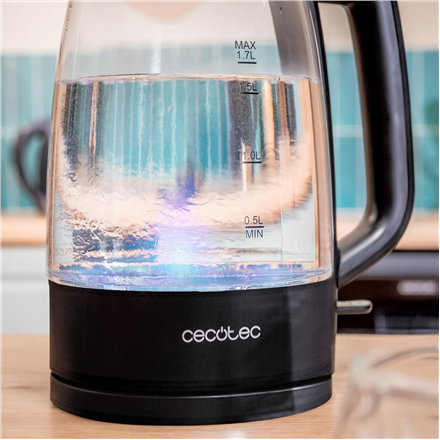 Cecotec Kettle | ThermoSense 320 Clear | 2200 W | Electric | 1.7 L | Glass | 360° rotational base | Black/Transparent