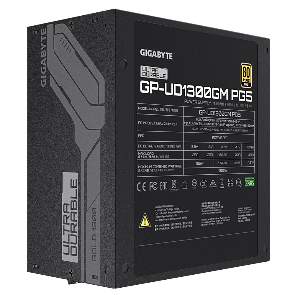 Power Supply GIGABYTE UD1300GM PG5 1300 Watts Efficiency 80 PLUS GOLD PFC Active MTBF 100000 hours GP-UD1300GMPG5