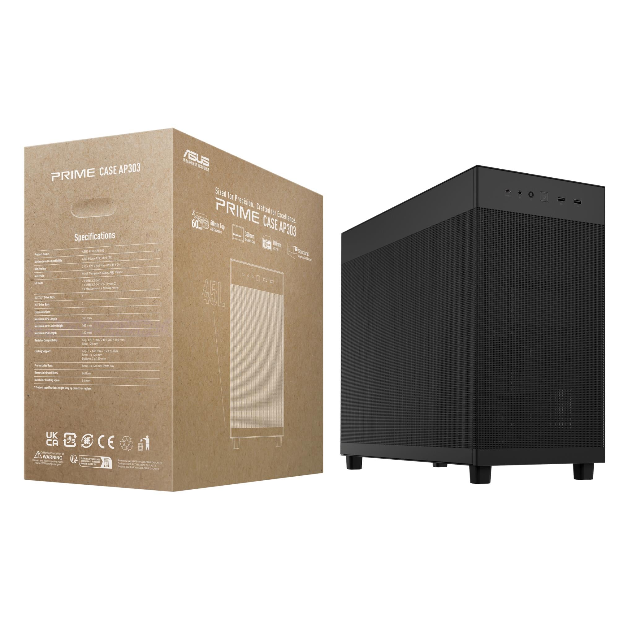 Case ASUS ATX/micro ATX/Mini-ITX Black Midi Tower PC PRIME AP303 MESH BLACK 90DC00V0-B30000