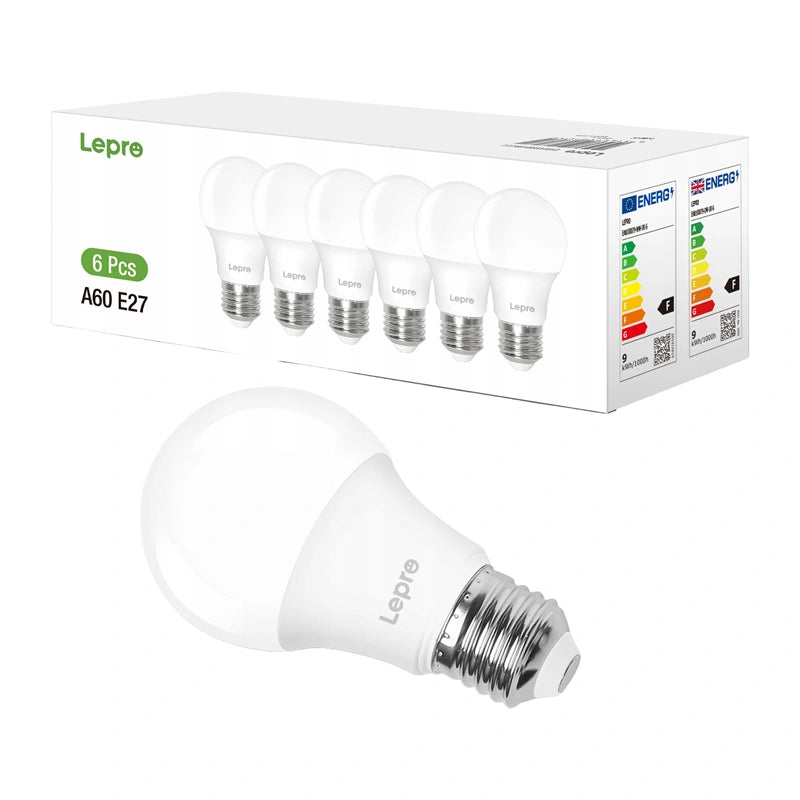 LEPRO 100090-DW-EU-6 LED Bulb, E27, A60, 8.5W (60W), 806 lm, 6500K (cool white), 180°, 6-pack - Image 1