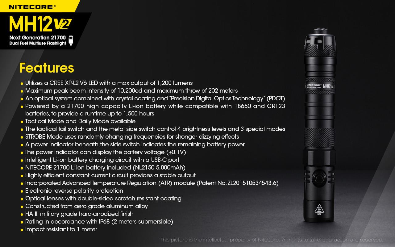 FLASHLIGHT MH SERIES/1200 LUMENS MH12 V2 NITECORE