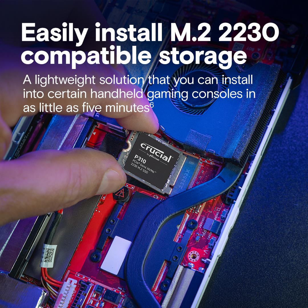 SSD CRUCIAL 440xTBW rating Read speed 7100 MB/s Write speed 6000 MB/s NVMe Yes PCI Express 4.0 M.2 1000 GB Crucial P310 1TB (CT1000P310SSD2) P310 CT1000P310SSD2