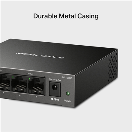 Mercusys | 5-Port Gigabit Desktop Switch | MS105GS | Unmanaged | Desktop | Gigabit Ethernet (copper) ports quantity 5