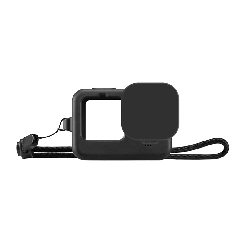 Puluz Silicone Case for GoPro HERO12, HERO11, HERO10, and HERO9 Black with Lens Cover and Strap (Black) - Image 1