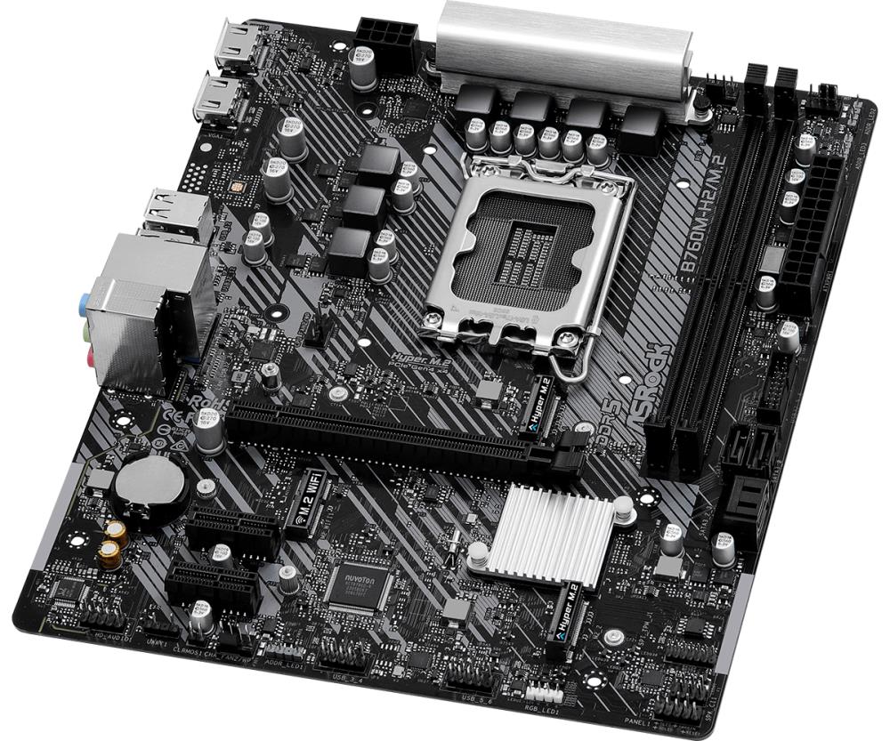 Mainboard ASROCK Intel B760 Express LGA1700 Micro-ATX Memory DDR5 Memory slots 2 2xPCI-Express 3.0 1x 1xPCI-Express 4.0 16x 3xM.2 2xHDMI 2xUSB 2.0 4xUSB 3.2 1xRJ45 3xAudio port B760M-H2/M.2