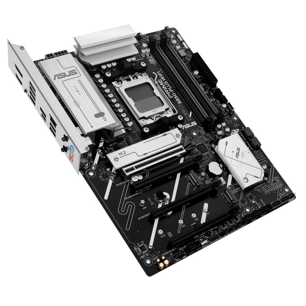 Mainboard ASUS AMD B850 SAM5 ATX Memory DDR5 Memory slots 4 2xPCI-Express 3.0 16x 1xPCI-Express 4.0 16x 1xPCI-Express 5.0 16x 3xM.2 1xHDMI 1xDisplayPort 3xUSB 2.0 5xUSB 3.2 type B 2xUSB-C 3xAudio port PRIMEB850-PLUSWIFI