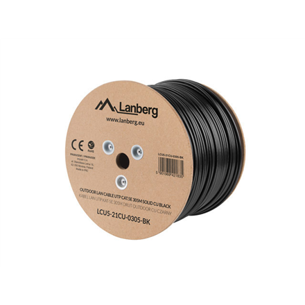 Lanberg Cable Cat.5E UTP 305M Solid Outdoor CU Black Fluke Passed | LCU5-21CU-0305-BK