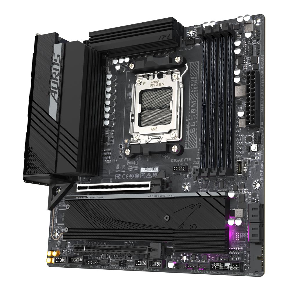 Mainboard GIGABYTE AMD B650 SAM5 Micro-ATX Memory DDR5 Memory slots 4 1xPCI-Express 4.0 4x 1xPCI-Express 4.0 16x 2xM.2 1xHDMI 1xDisplayPort 4xUSB 2.0 7xUSB 3.2 1xUSB-C 1xOptical S/PDIF 1xRJ45 3xAudio port B650MAORUSELITE1.3