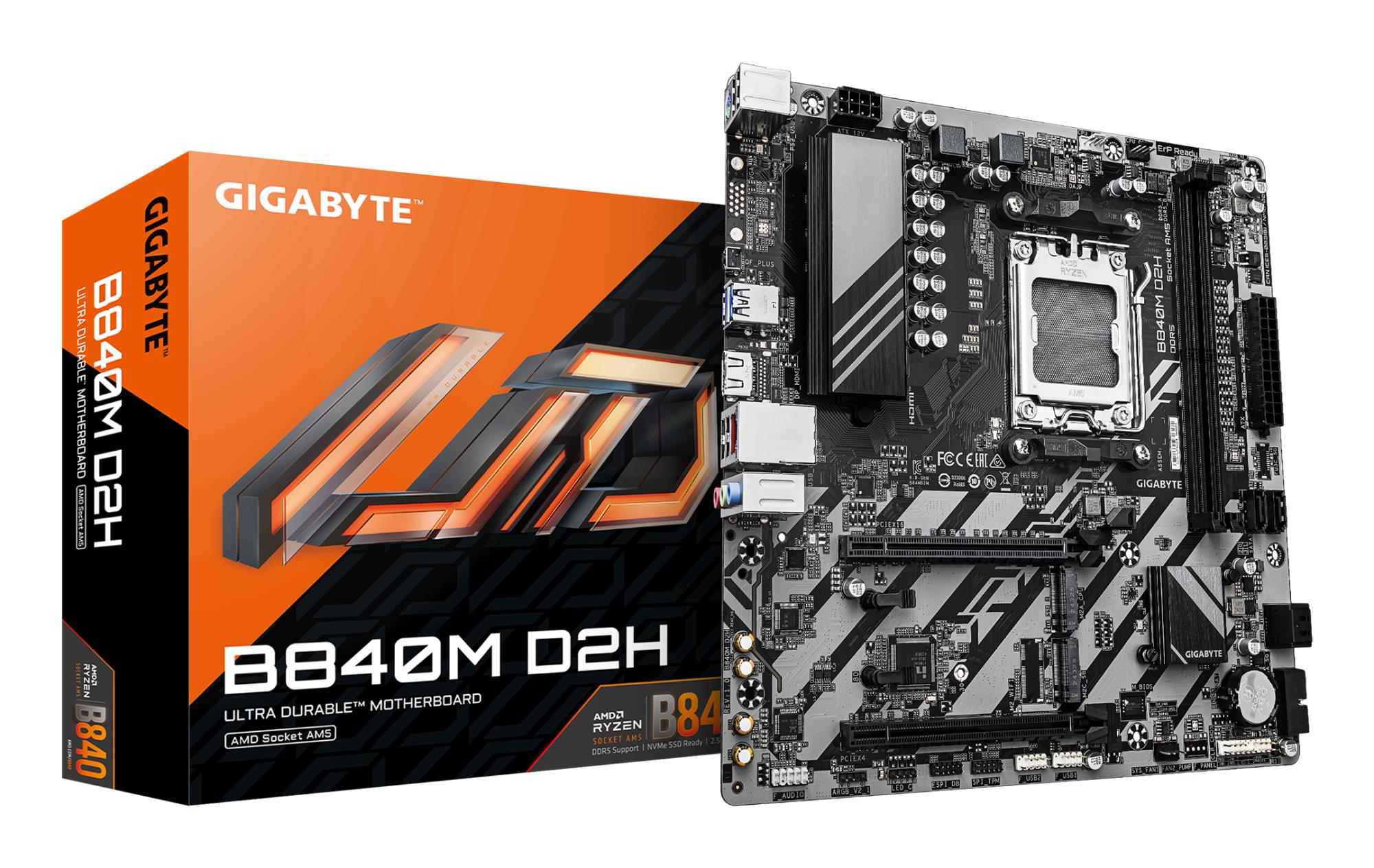 Mainboard GIGABYTE AMD B840 Socket AM5 micro ATX RAM DDR5-SDRAM 2xSlots 2xNumber of M.2 (M) slots B840MD2H1.2