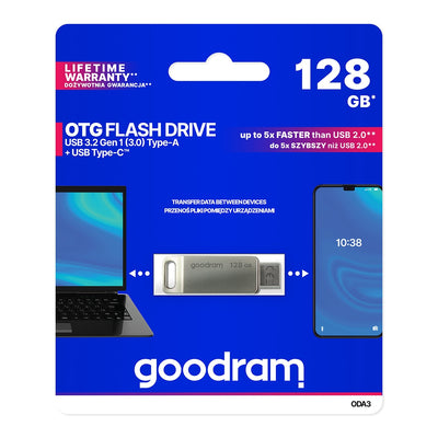 Flash Drive 128GB USB 3.2 Gen 1 USB / USB C OTG ODA3 Goodram - Silver