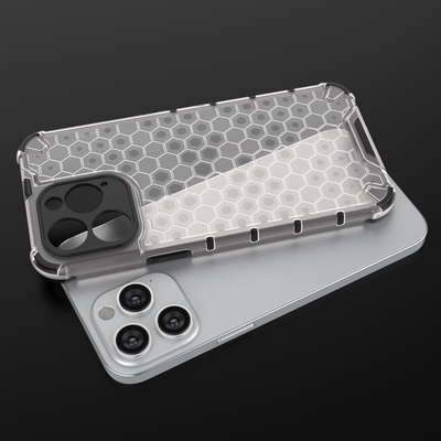 Honeycomb case for iPhone 14 Pro armored hybrid cover transparent — Hurtel