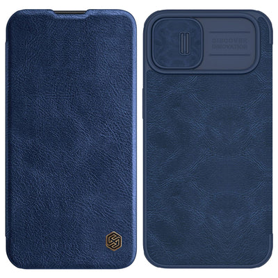 Nillkin Qin Leather Pro Case iPhone 14 Plus Camera Cover Holster Cover Flip Case Blue