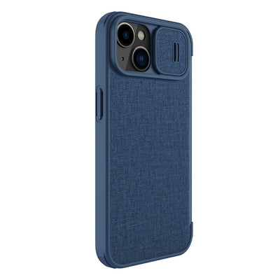 Nillkin Qin Cloth Pro Case Case for iPhone 14 Plus Camera Cover Holster Cover Flip Case Blue