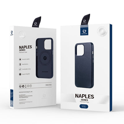 Dux Ducis Naples case for iPhone 14 Plus magnetic leather case MagSafe blue