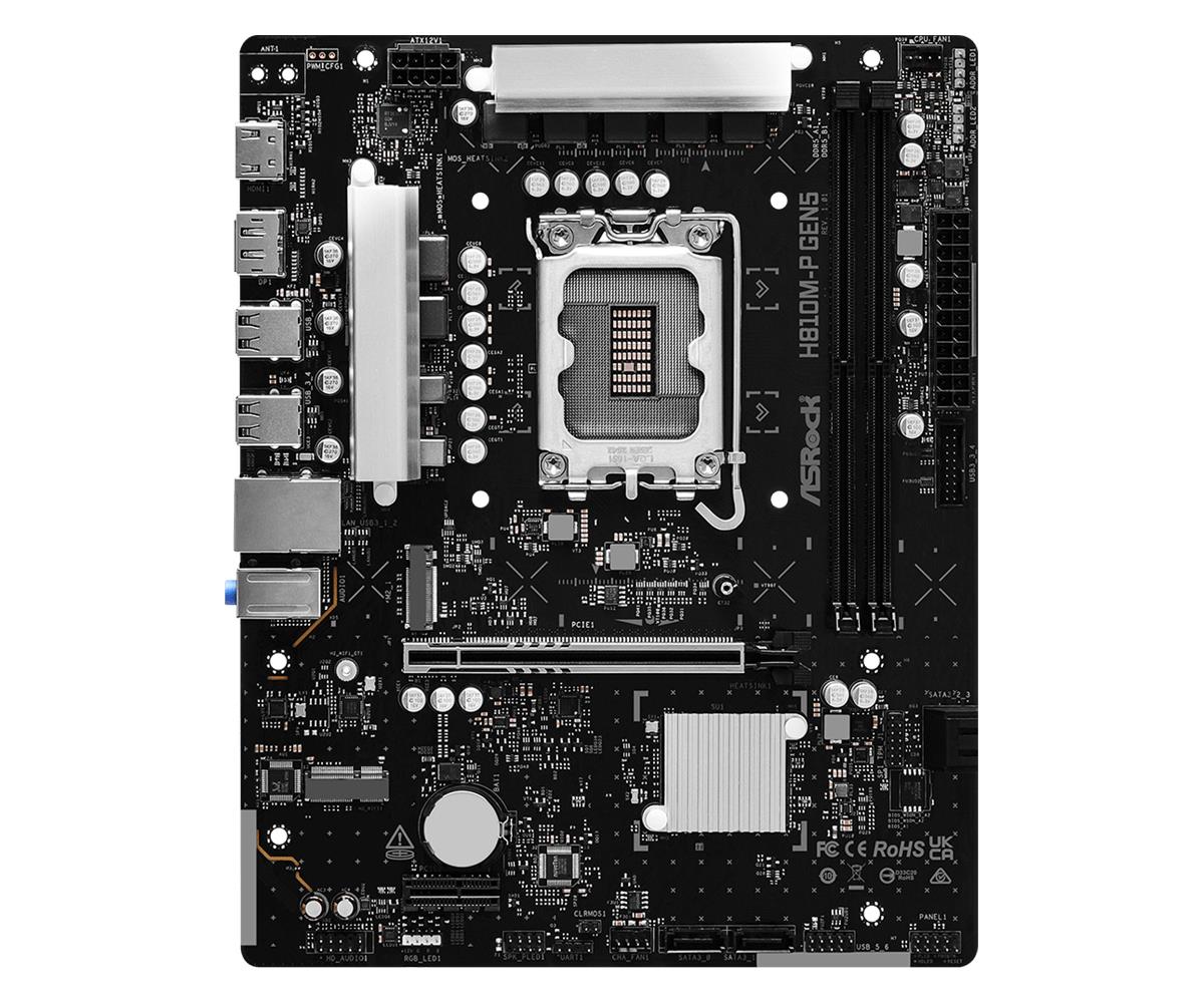 Mainboard ASROCK Intel H810 LGA 1851 (Socket V1) micro ATX RAM DDR5-SDRAM 2xSlots 1xNumber of M.2 (M) slots H810M-PGEN5