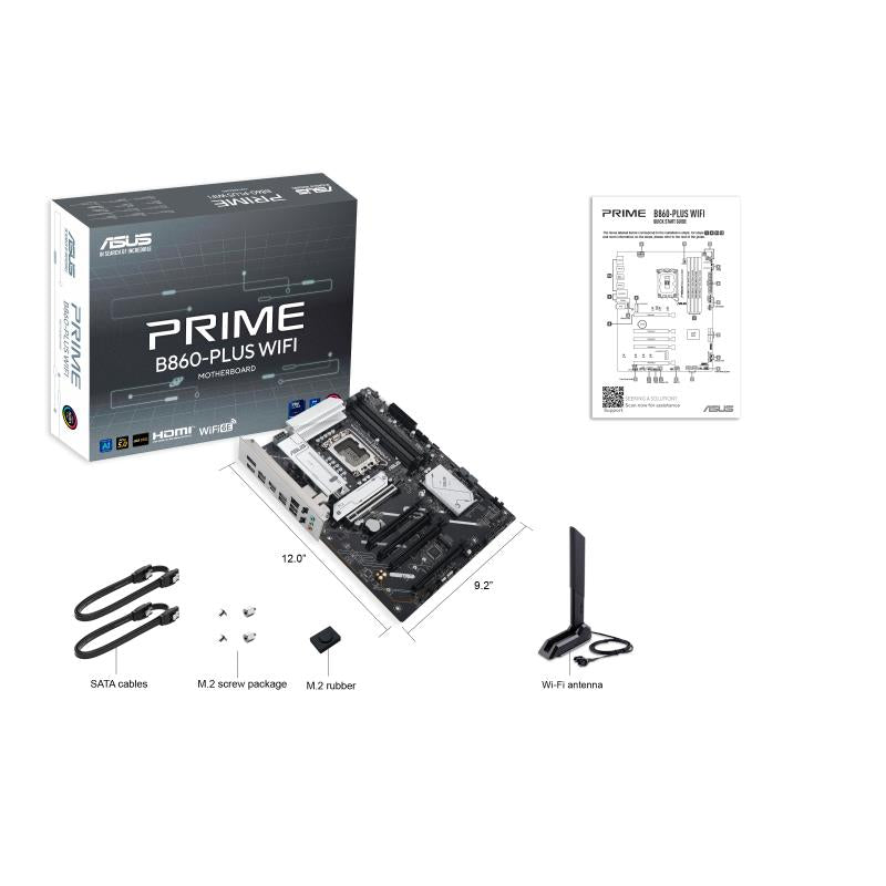 Mainboard ASUS Intel B860 Express LGA1851 Micro-ATX Memory DDR5 Memory slots 4 4xPCI-Express 4.0 16x 1xPCI-Express 5.0 16x 2xM.2 1xHDMI 1xDisplayPort 1xAudio-In 1xAudio-Out 1xMicrophone 4xUSB 2.0 3xUSB 3.2 1xUSB-C PRIMEB860-PLUSWIFI