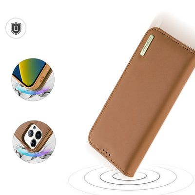 Dux Ducis Hivo Leather Flip Cover Genuine Leather Wallet for Cards and Documents iPhone 14 Pro Brown
