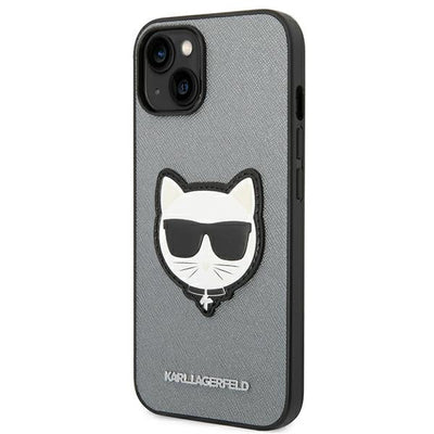 Karl Lagerfeld Saffiano Choupette Head Patch case for iPhone 14 - silver