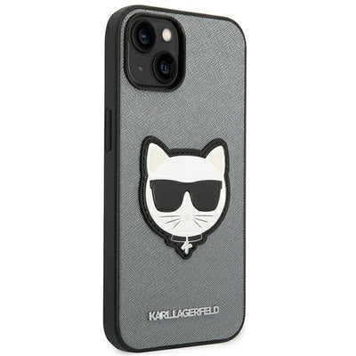 Karl Lagerfeld Saffiano Choupette Head Patch case for iPhone 14 - silver
