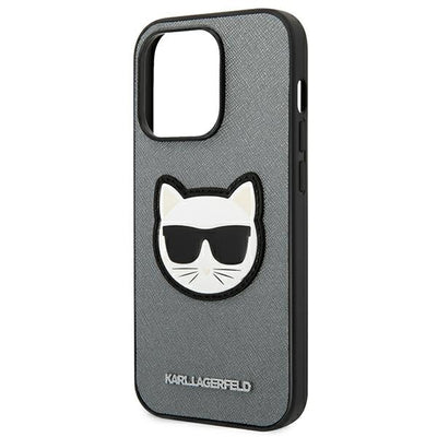 Karl Lagerfeld Saffiano Choupette Head Patch case for iPhone 14 Pro Max - silver